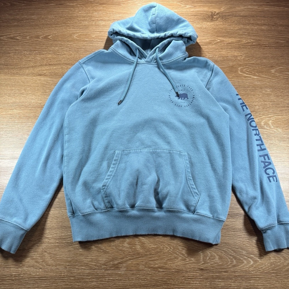 The North Face Hoodie Men's S Blue Pullover Sweatshirt Logo Graphic Cotton Blend - Picture 2 of 14